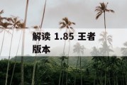 解读 1.85 王者版本