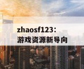 zhaosf123：游戏资源新导向