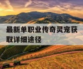最新单职业传奇灵宠获取详细途径