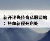 新开迷失传奇私服网站：热血新程开启处