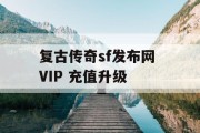复古传奇sf发布网 VIP 充值升级