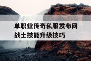 单职业传奇私服发布网战士技能升级技巧