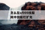 怎么在sf999找服网中技能栏扩充